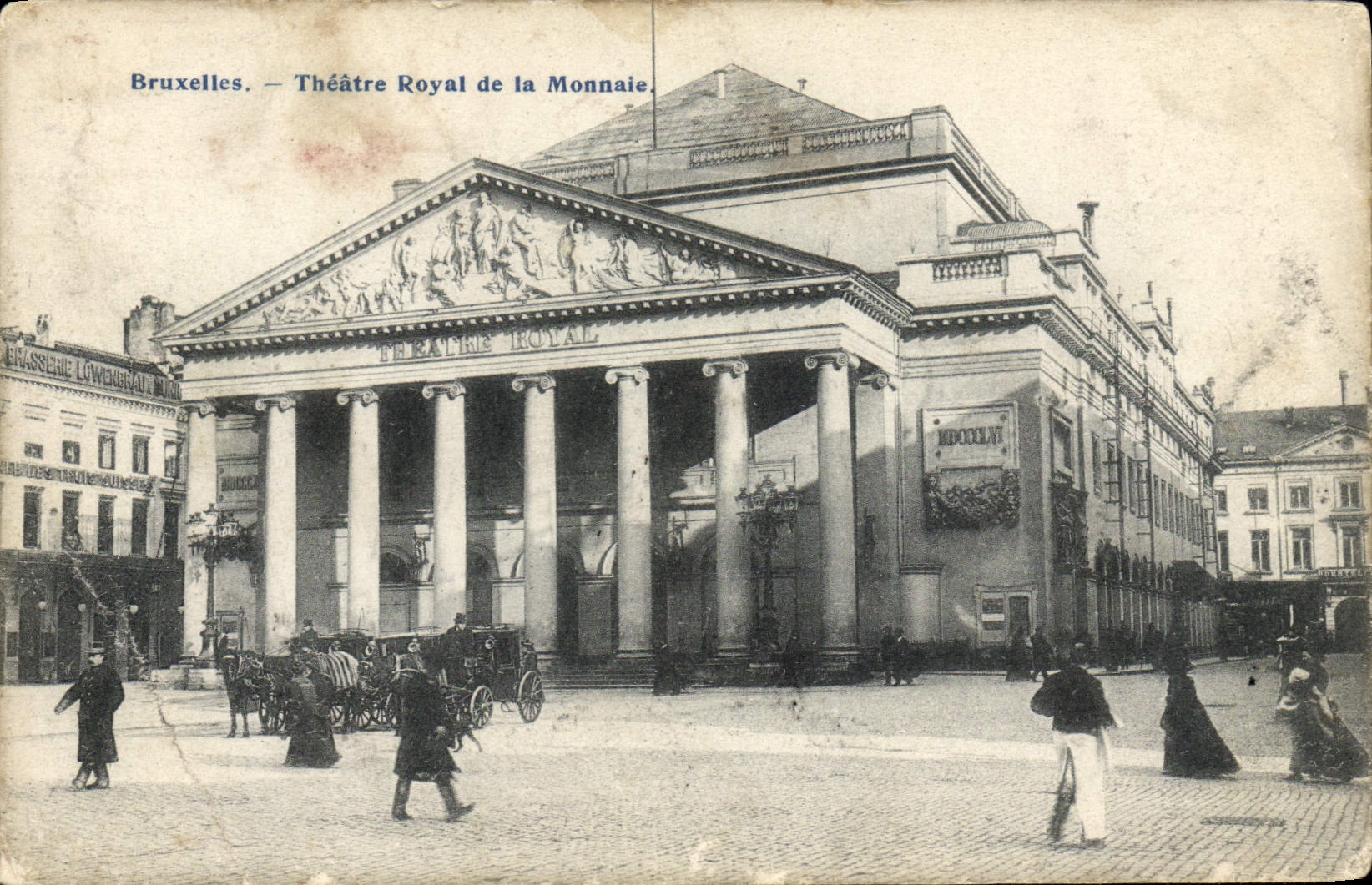 Teatro real de Bruselas de la POSTAL de la VENDIMIA de la moneda