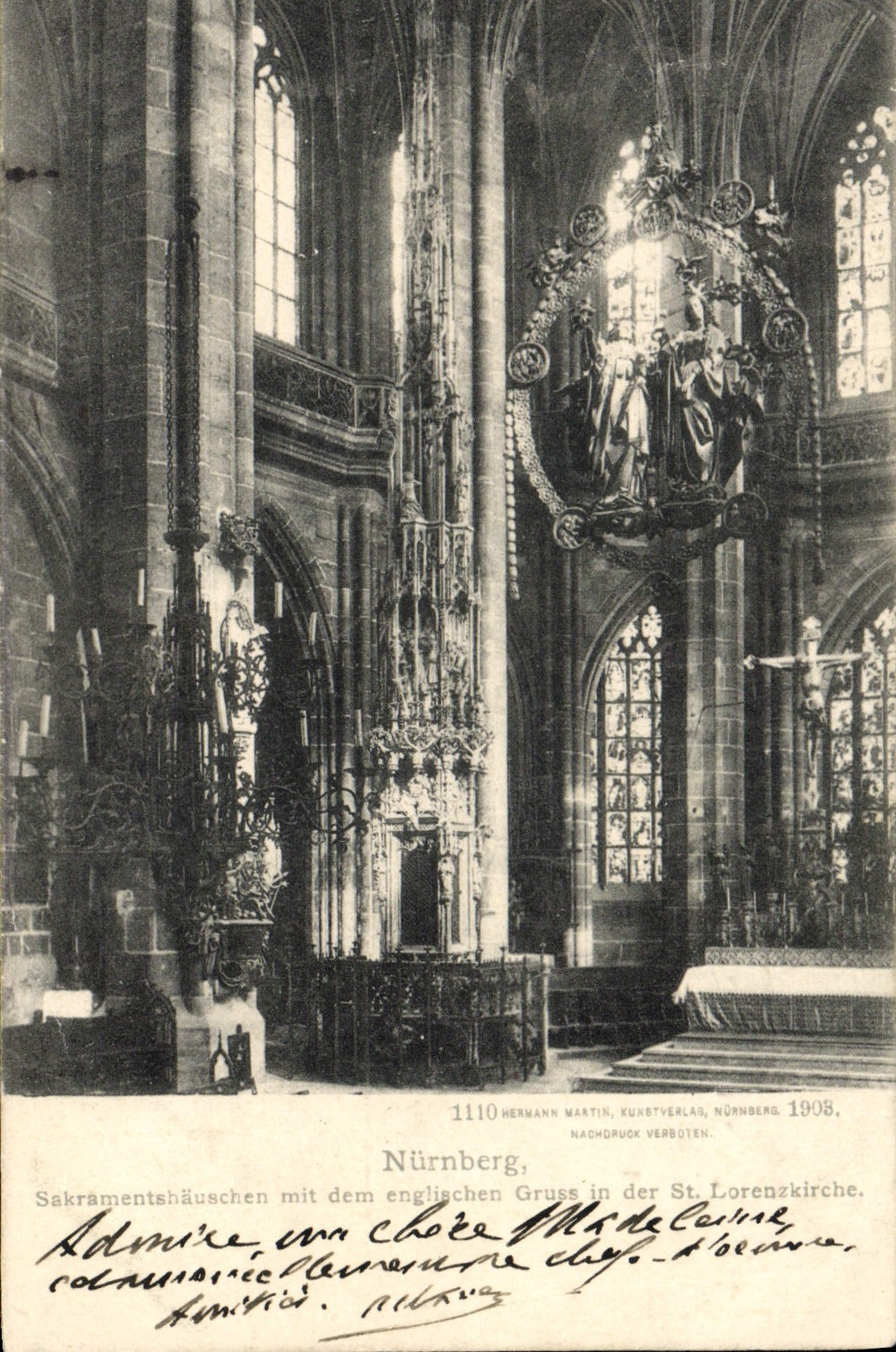 VINTAGE POSTCARD Nurnberg Sakramentshauschen MIT Dem englischen Gruss in DER St Lorenzkirche