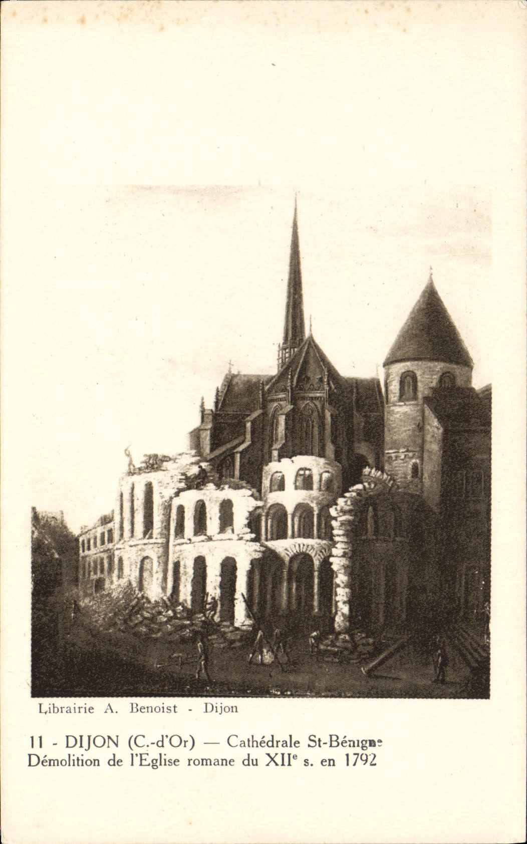 VINTAGE POSTCARD Dijon Benign Cathedral St Demolition of the Romance church of 12th in 1792