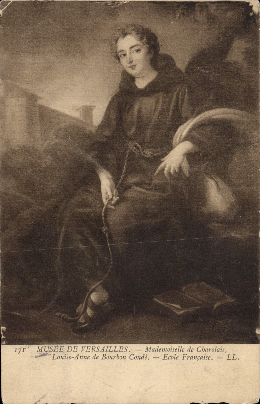 VINTAGE POSTCARD Museum Of Versailles Miss de Charolais Louise Anne of Bourbon Cop French School