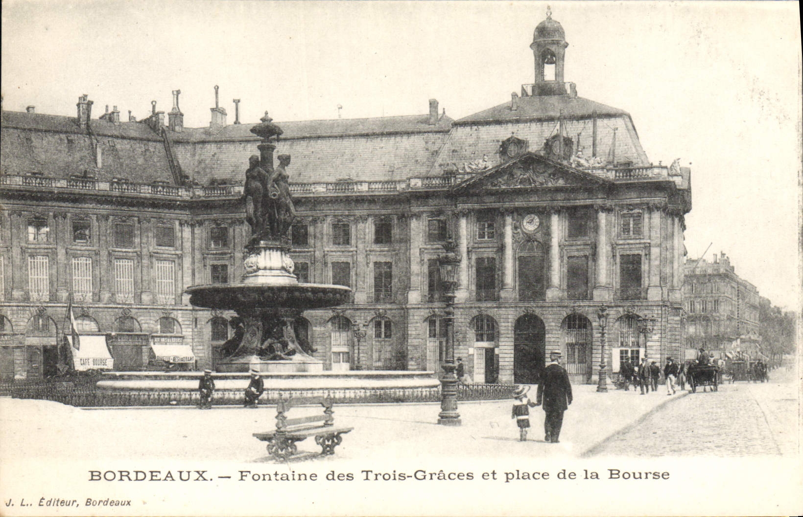 VINTAGE POSTCARD Bordeaux Fountain Of the Three Graces and Place of the Stock Exchange
