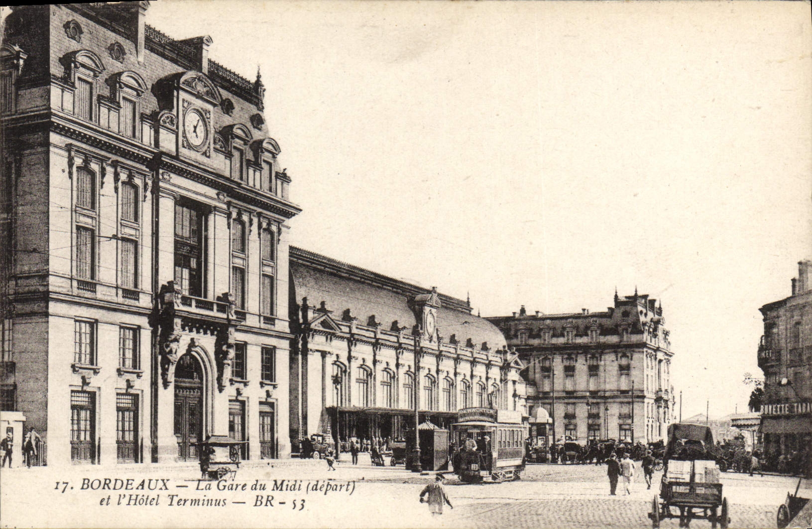 VINTAGE POSTCARD Bordeaux Train station Of the South and the Hotel Terminus