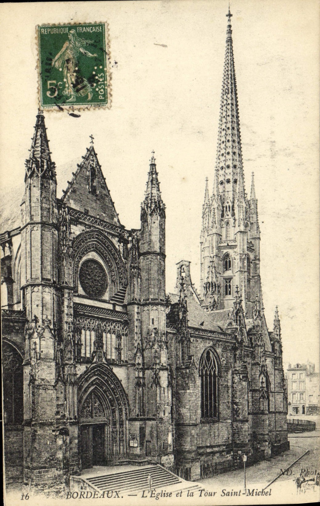 VINTAGE POSTCARD Bordeaux the Church and the Tower Saint Michel