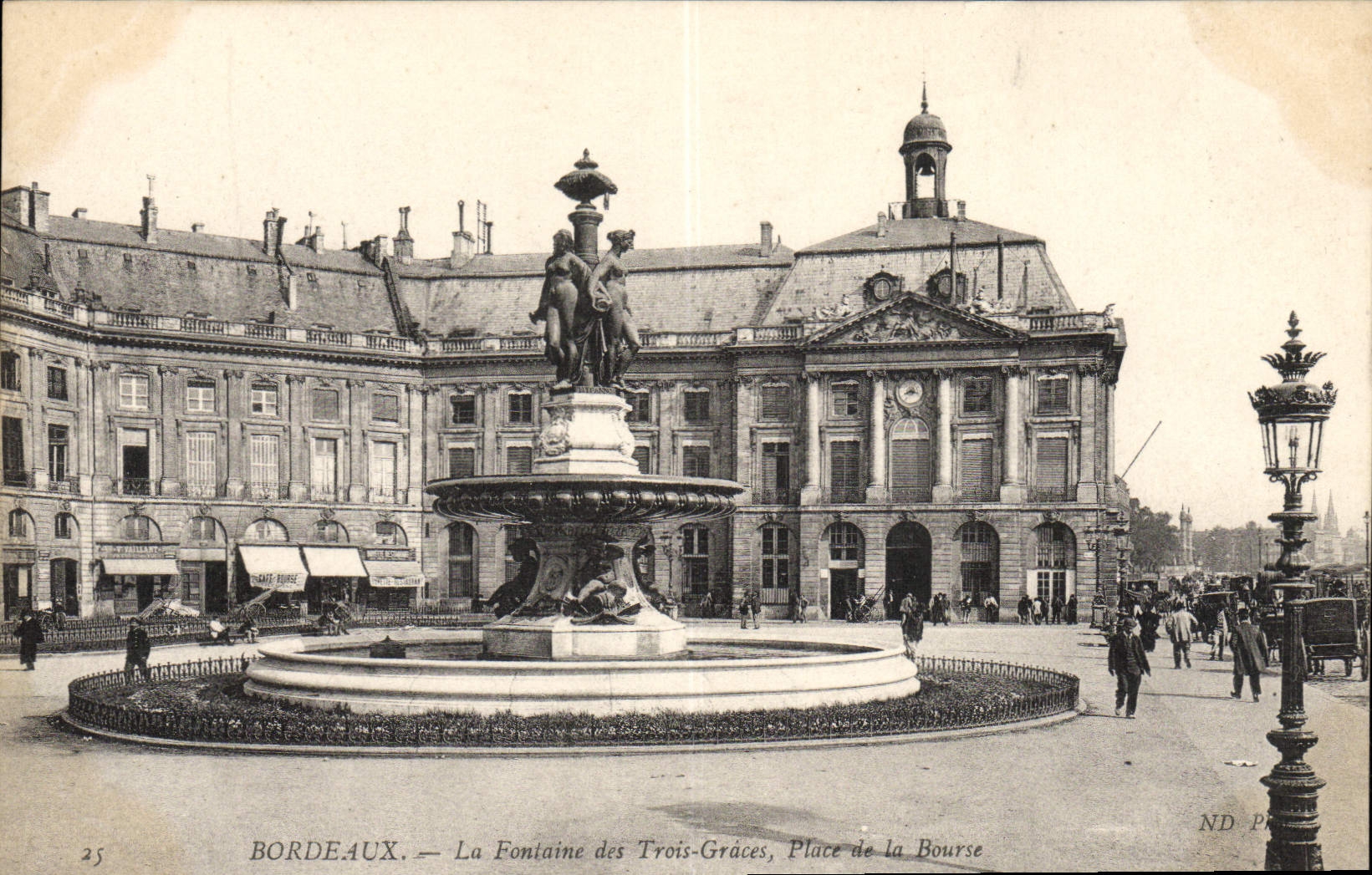 VINTAGE POSTCARD Bordeaux the Fountain of the Three Graces Places Stock Exchange