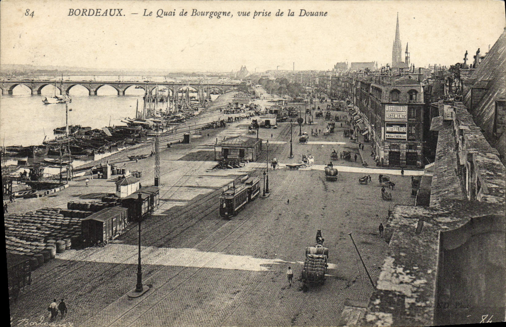 VINTAGE POSTCARD Bordeaux the Quay of Burgundy Seen from of the Customs Tram