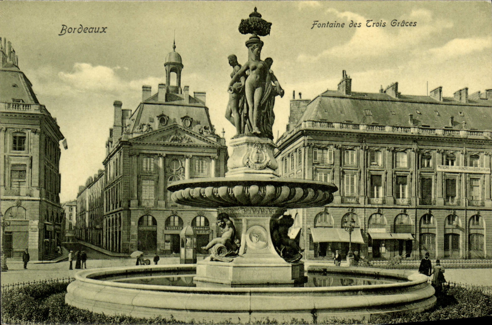 VINTAGE POSTCARD Bordeaux Fountain of the Three Graces