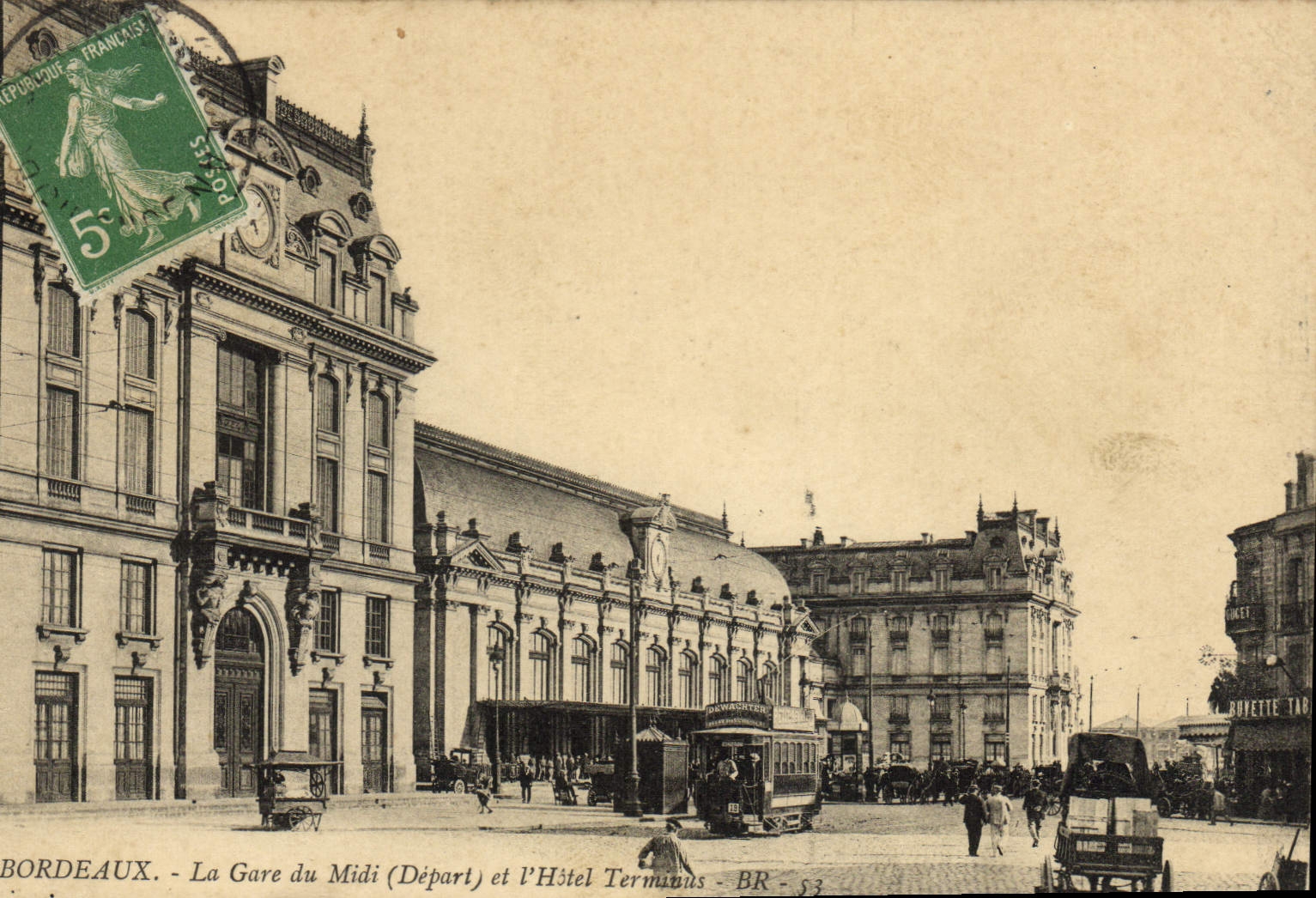 VINTAGE POSTCARD Bordeaux Train station Of the South Tram