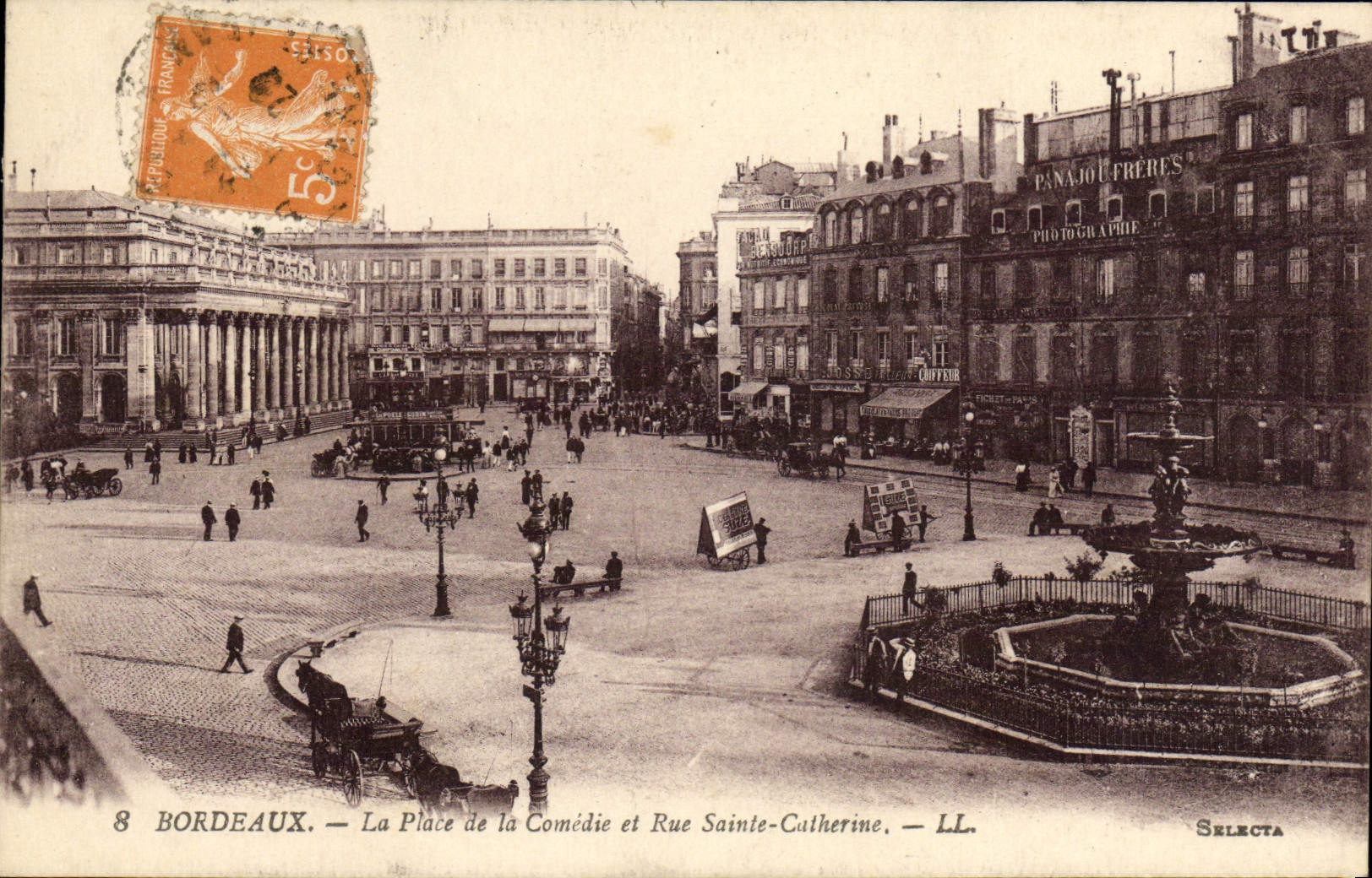 VINTAGE POSTCARD Bordeaux the Place of the Comedy and Street Sainte Catherine