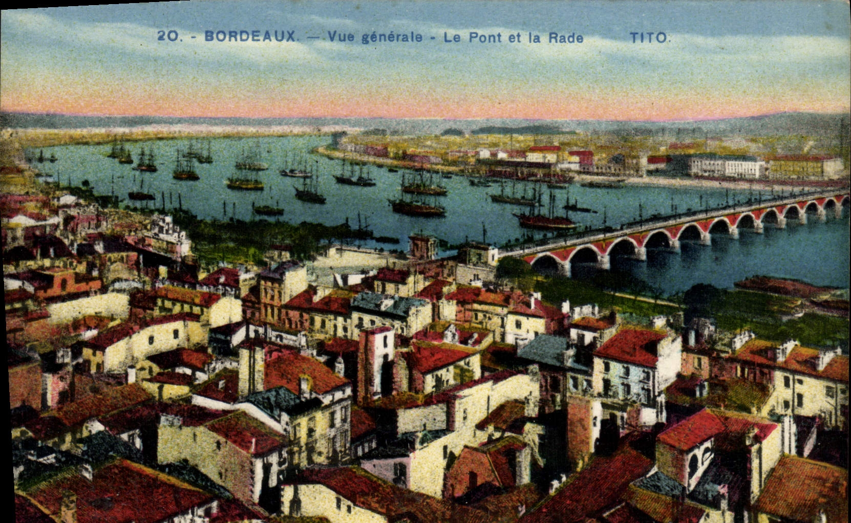 VINTAGE POSTCARD Bordeaux View the Bridge and the Roads Boats