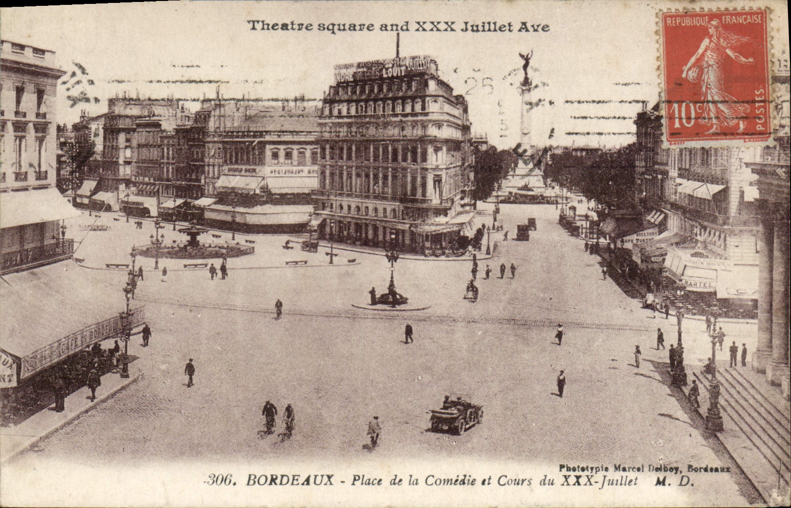 VINTAGE POSTCARD Bordeaux Places Comedy and Course of July XXX