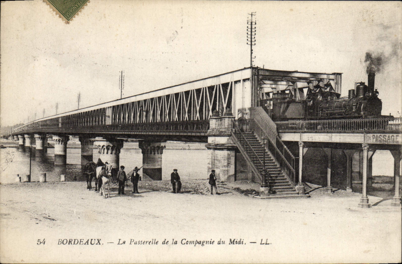 VINTAGE POSTCARD Bordeaux the Footbridge of the Company of the South Train