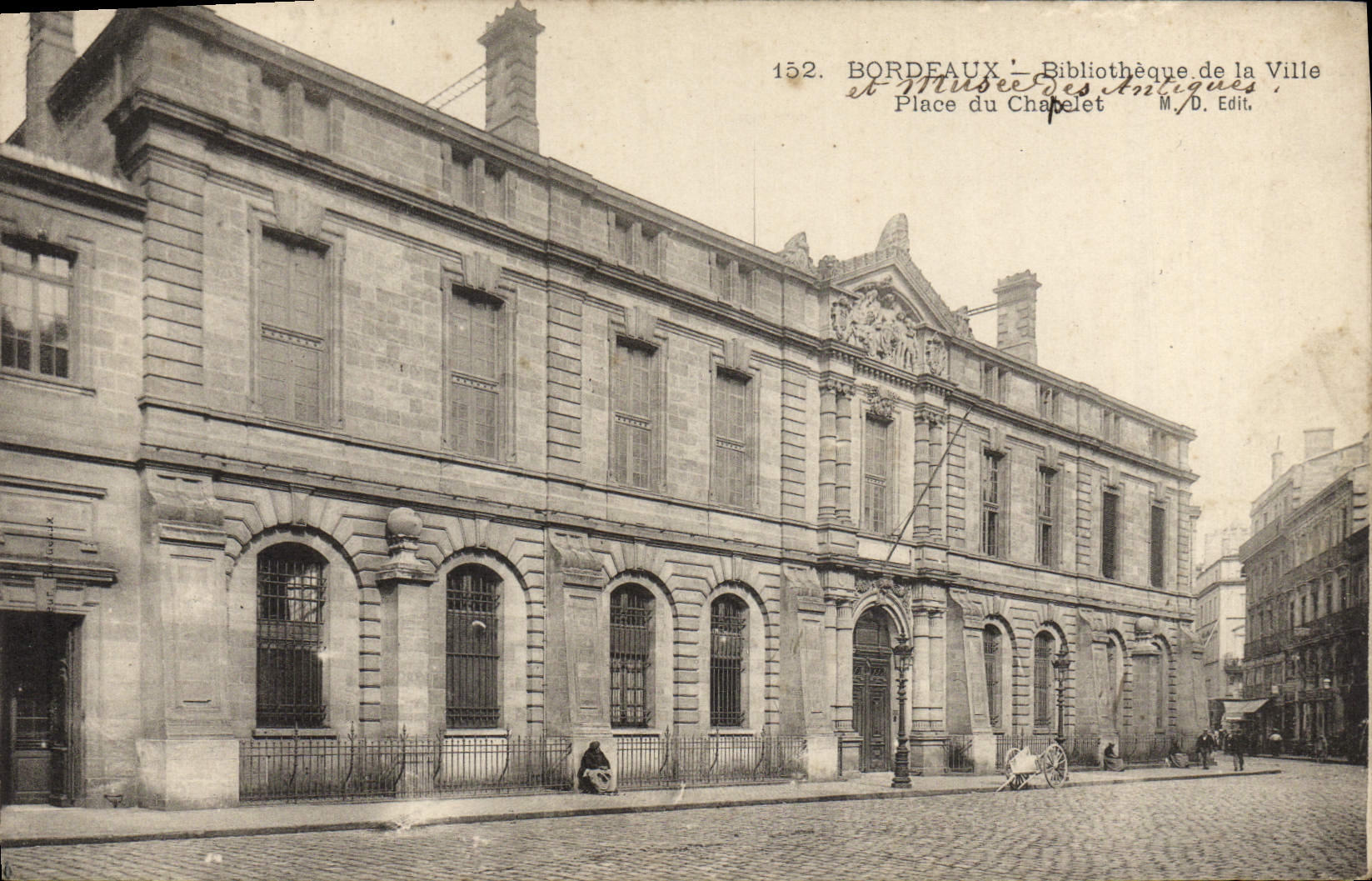 VINTAGE POSTCARD Bordeaux Bibliotheque of the city Places of Chatelet