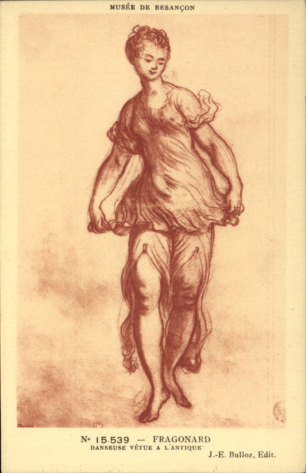 VINTAGE POSTCARD Museum of Besancon Fragonard Vetue Dancer with the antique