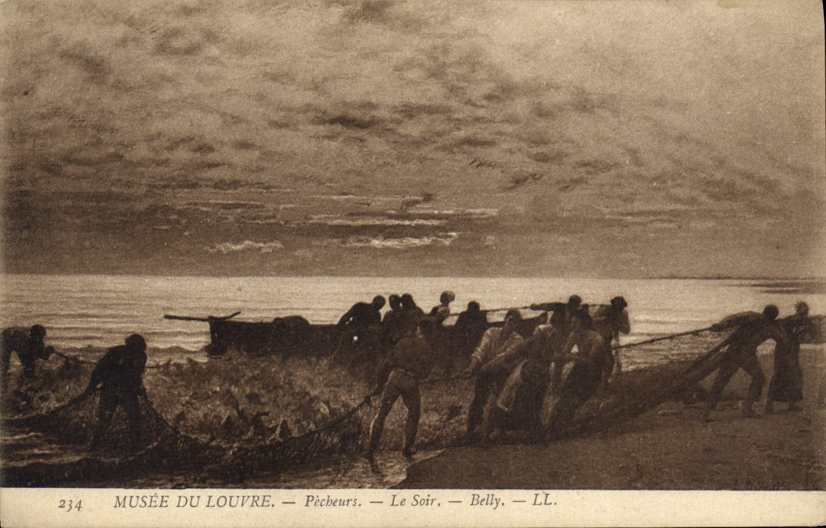 VINTAGE POSTCARD Museum of Louvre Sinners the Belly Evening