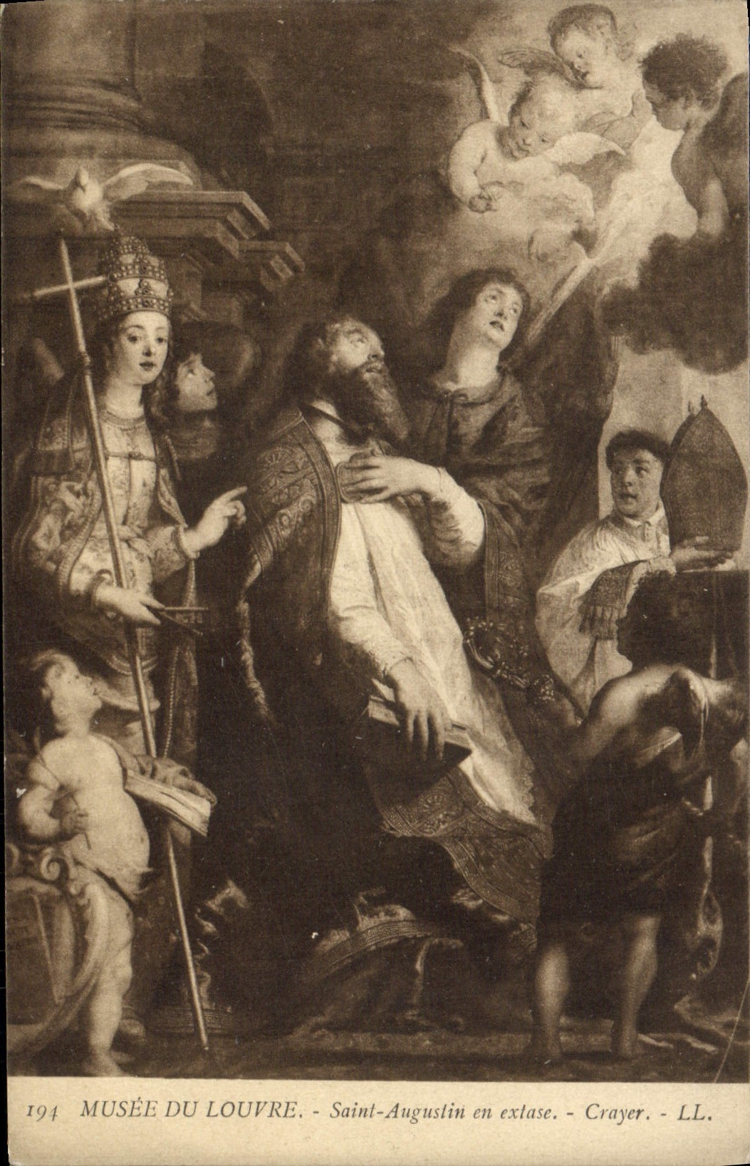 VINTAGE POSTCARD Holy Museum of Louvre Augustin in Extase Crayer