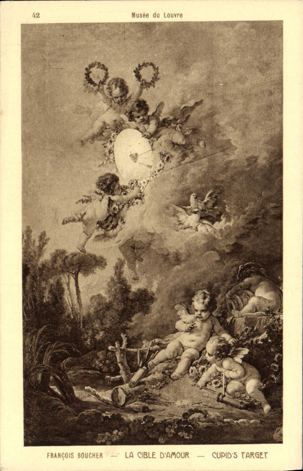 VINTAGE POSTCARD Museum of Louvre François Butcher the Target Of Love