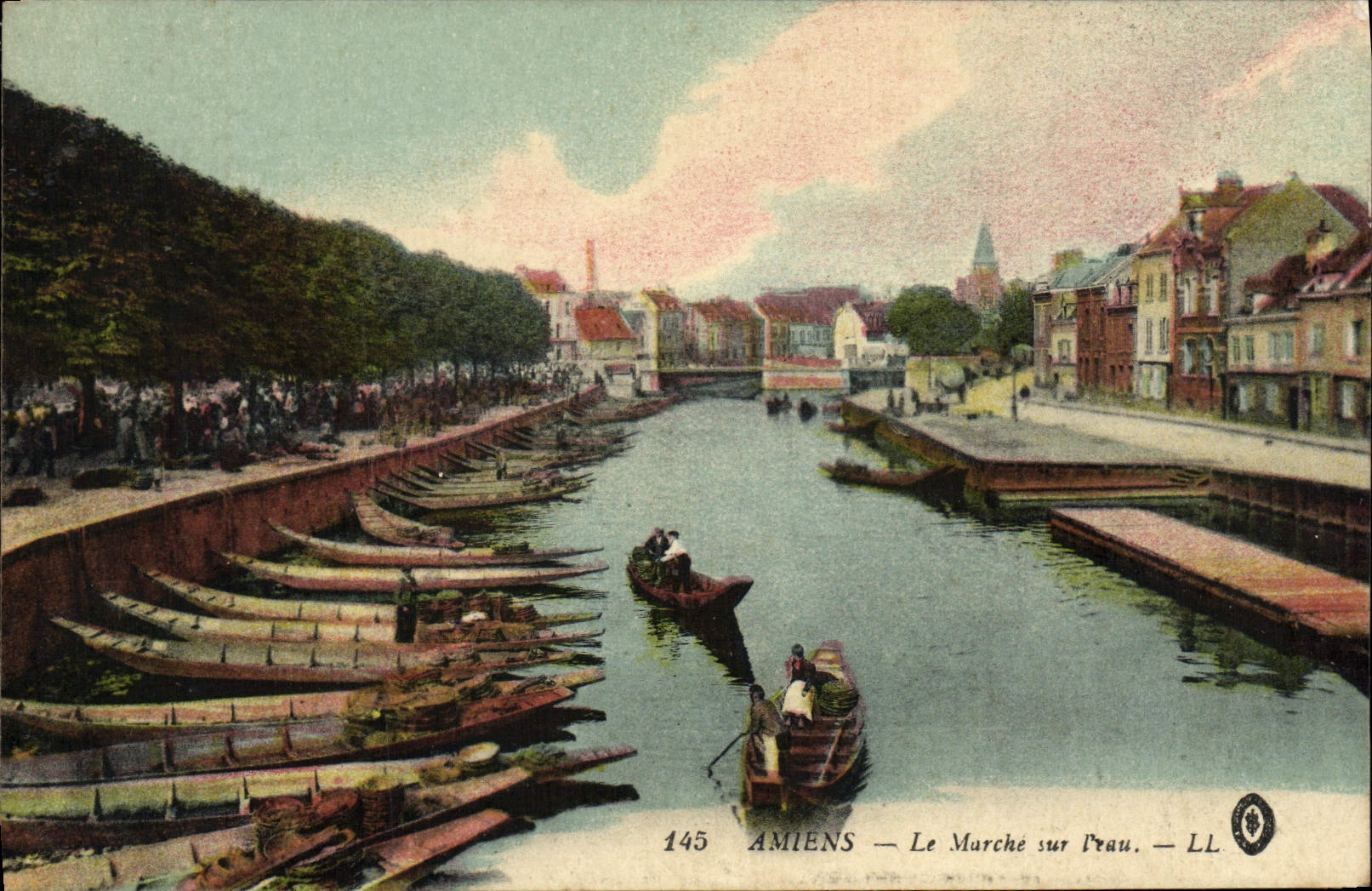 Mercado de Amiens de la POSTAL de la VENDIMIA en el agua