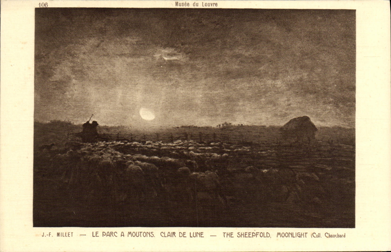 VINTAGE POSTCARD Musee of Louvre the Sheep pen Moonlight