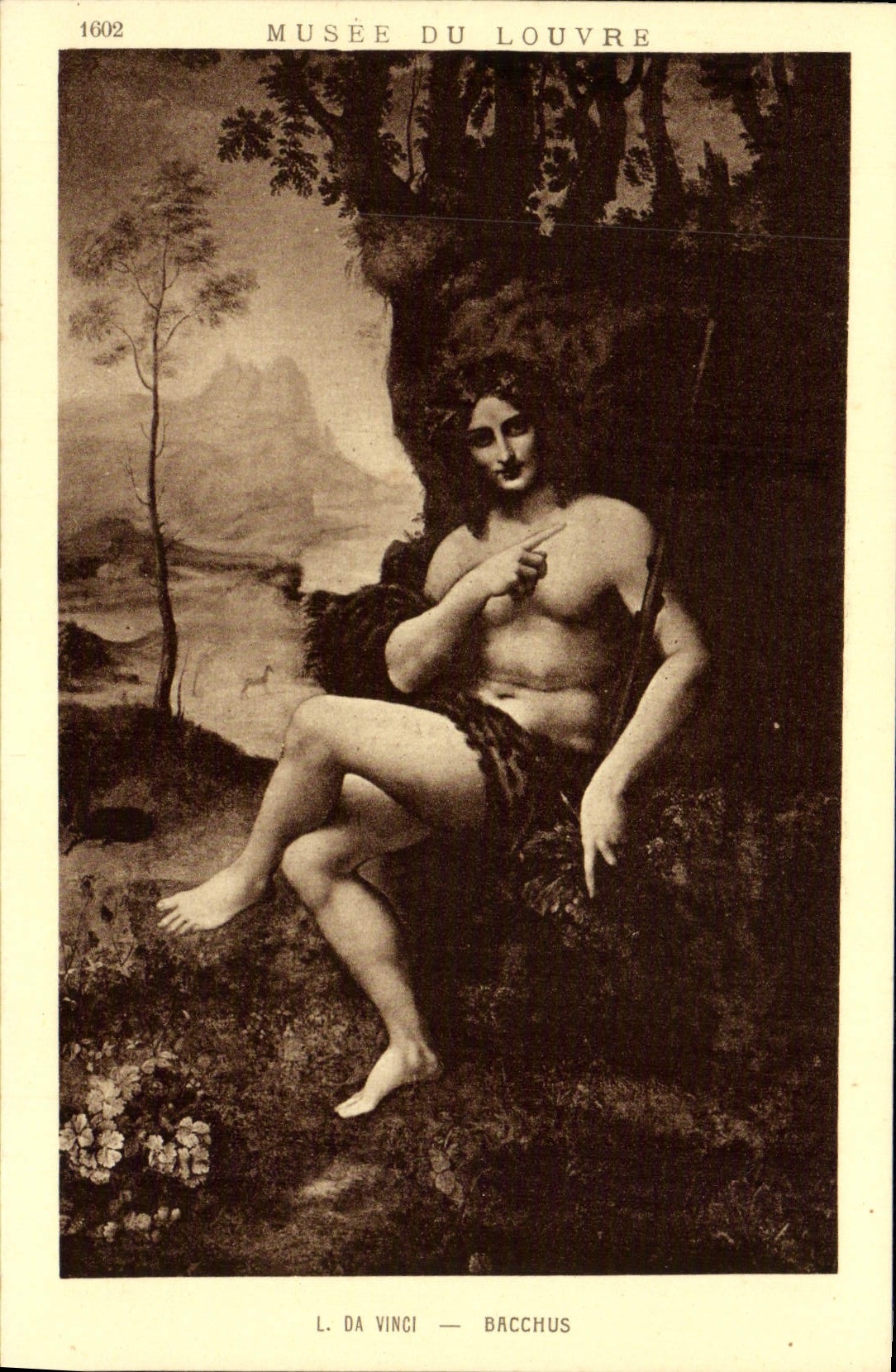 VINTAGE POSTCARD Museum of Louvre L Da Vinci Bacchus