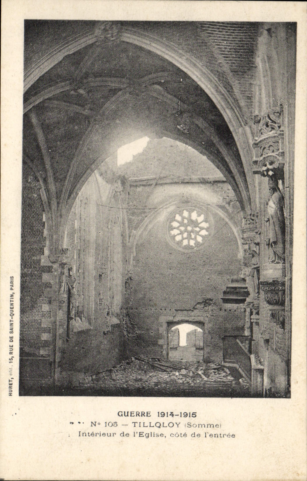 VINTAGE POSTCARD Guerre Tilloloy Interieur of the Church dimensions Militaria entry