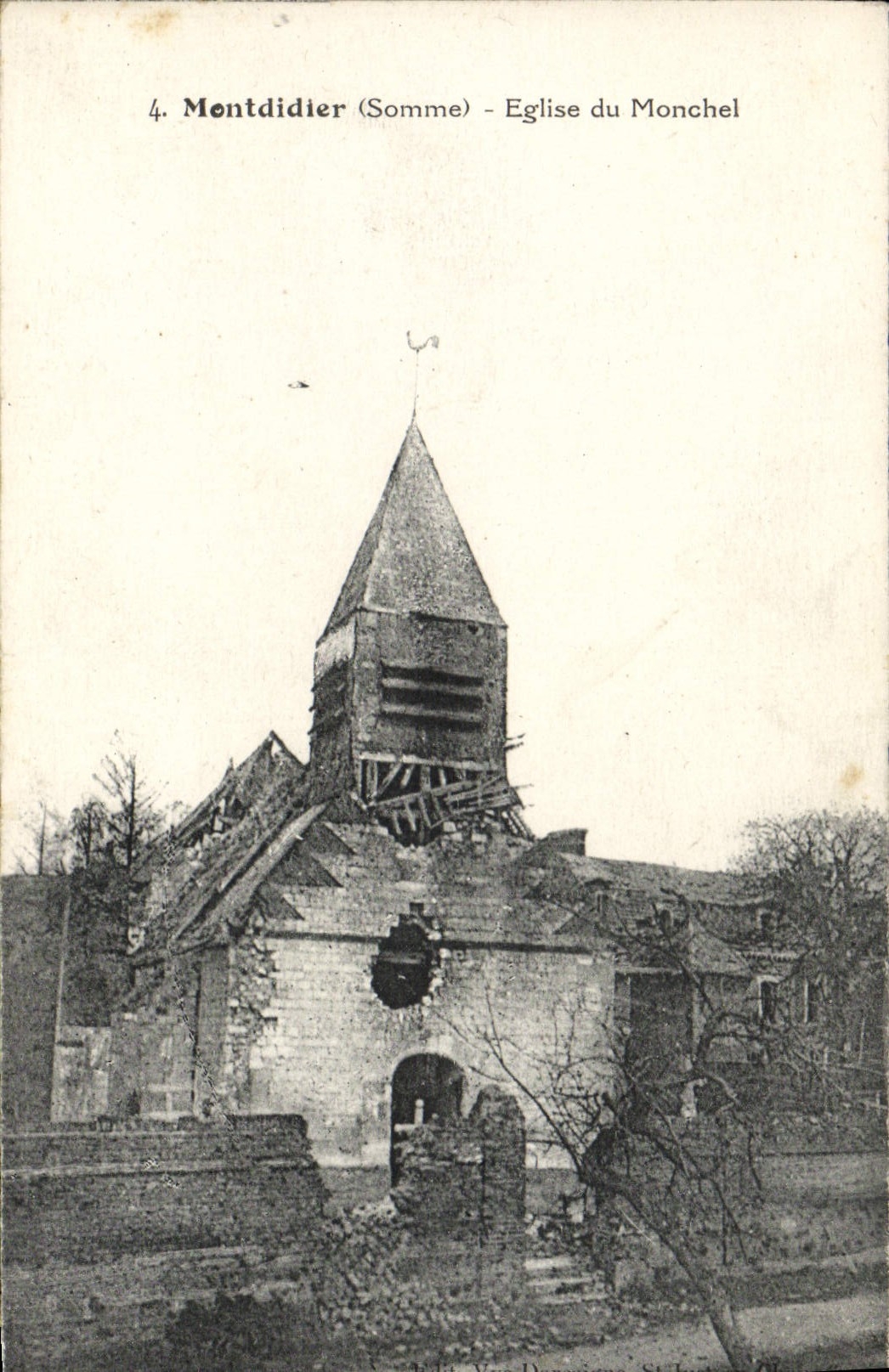 VINTAGE POSTCARD Montdidier Church of Monchel Militaria