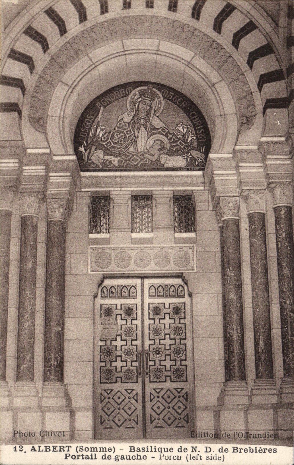 VINTAGE POSTCARD Albert Basilique of NR D of Brebieres Gate of left