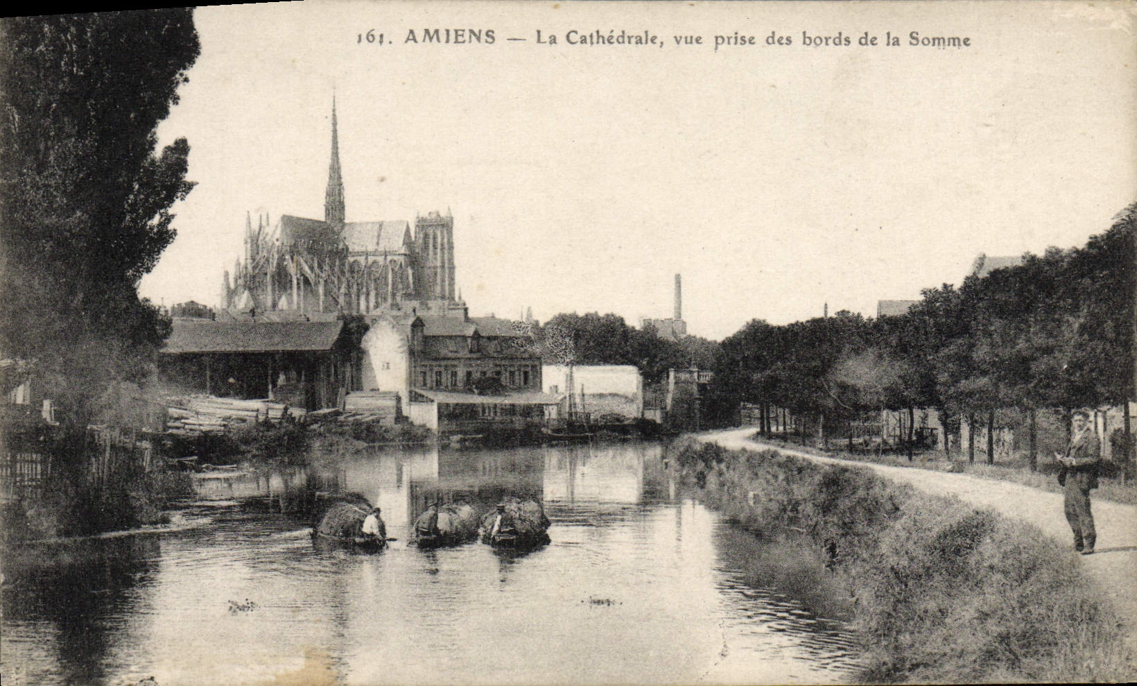 CPA Amiens La Cathedrale vue prise des Bords de la Somme 