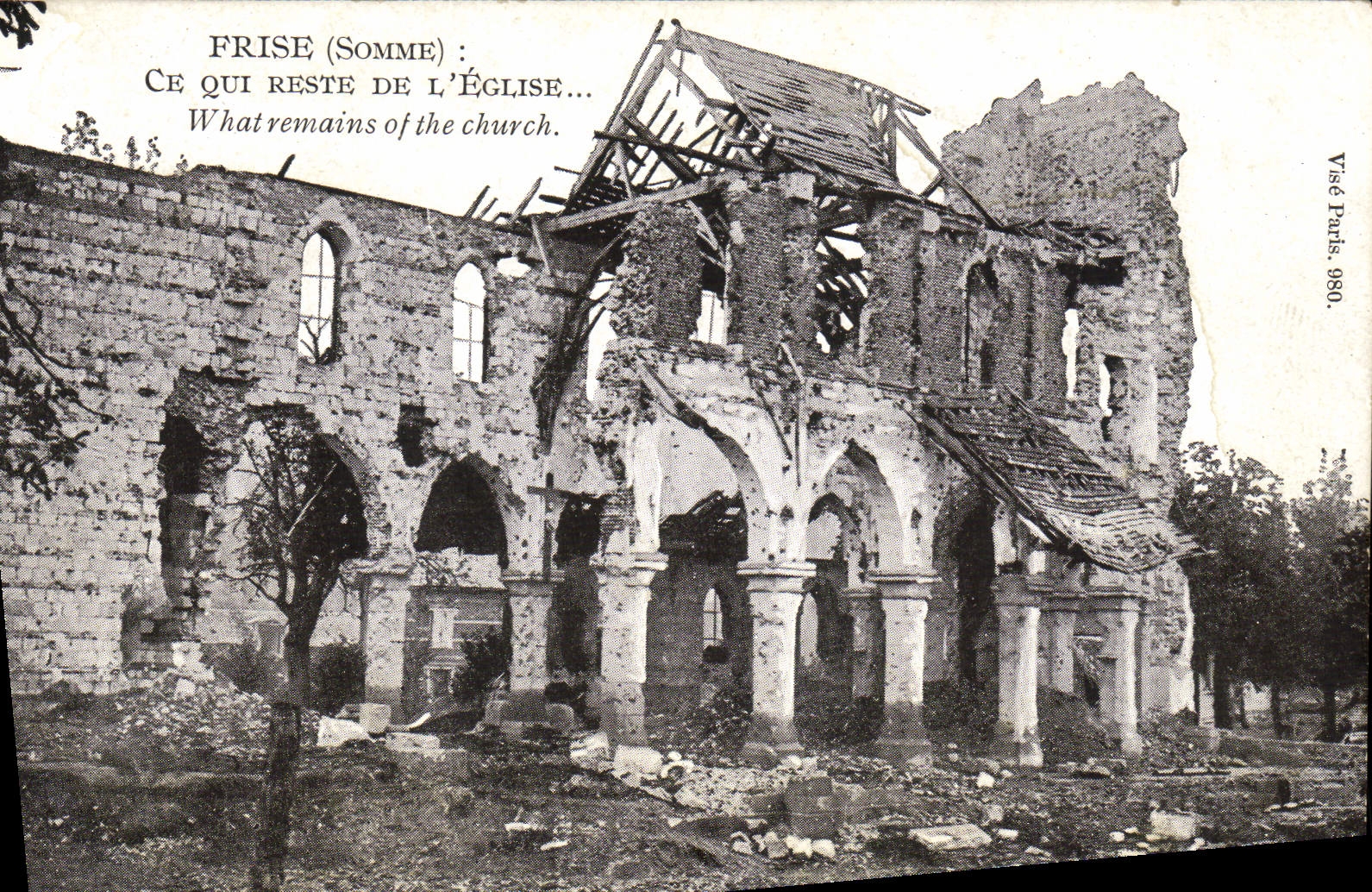 VINTAGE POSTCARD Frise What Remains Militaria Church