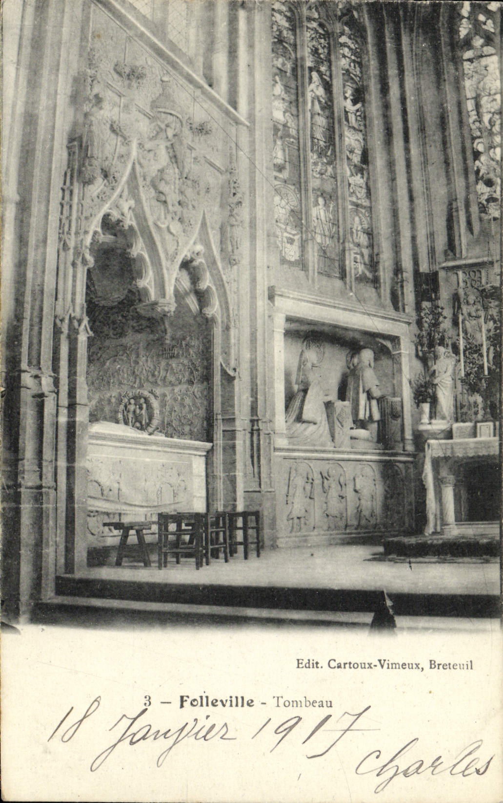 VINTAGE POSTCARD Folleville Tomb