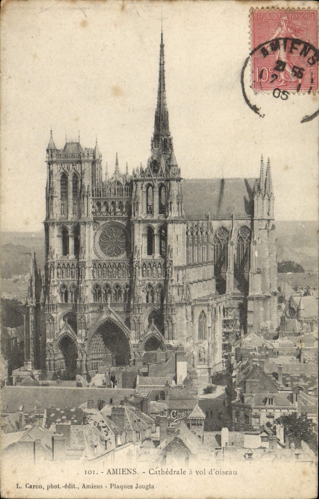 VINTAGE POSTCARD Amiens Cathedral as the crow flies