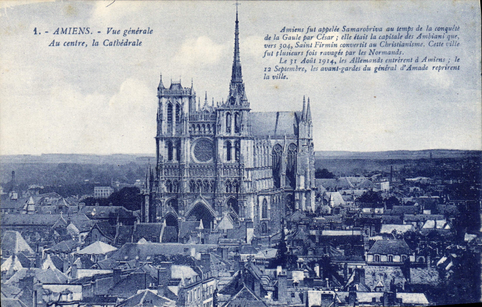 CPA Amiens Vue Generale Au Centre la Cathedrale