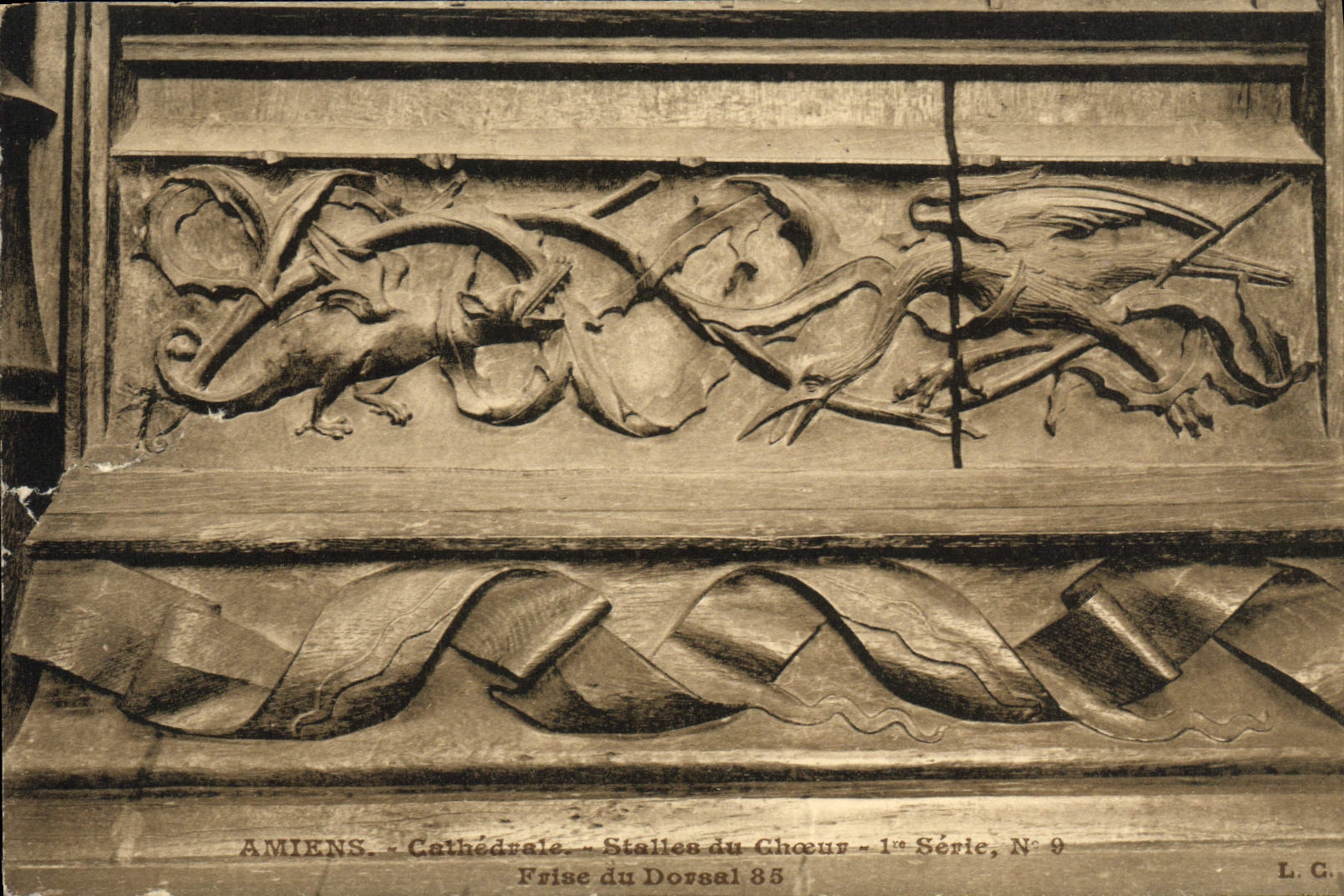 Paradas de la catedral de Amiens de la POSTAL de la VENDIMIA del tablón del estribillo de el dorsal