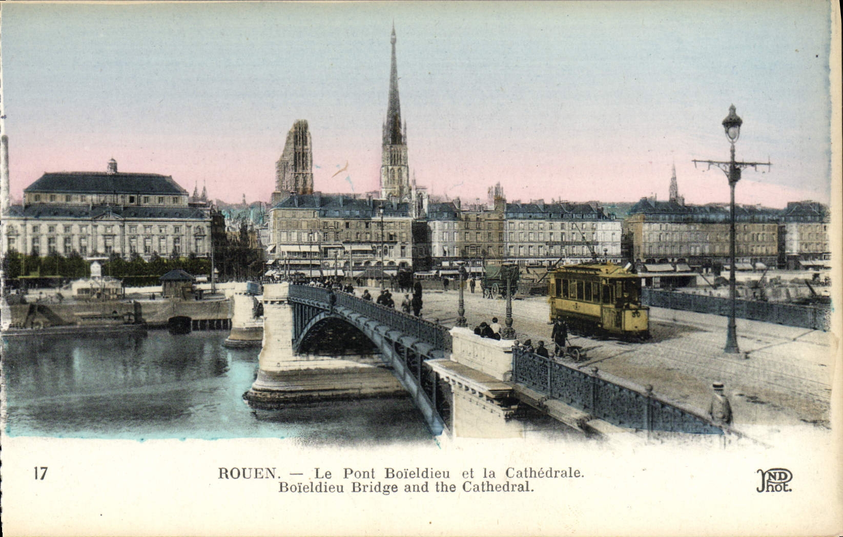 VINTAGE POSTCARD Rouen the Boieldieu Bridge and the Cathedral Tram