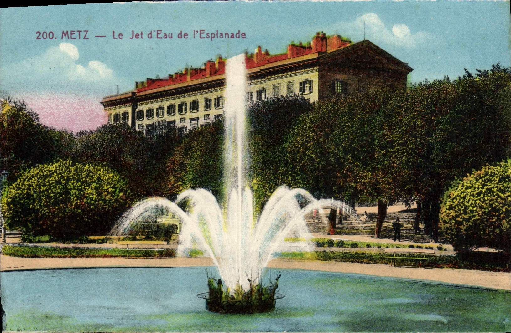 POSTAL Metz de la VENDIMIA el jet de agua de la explanada