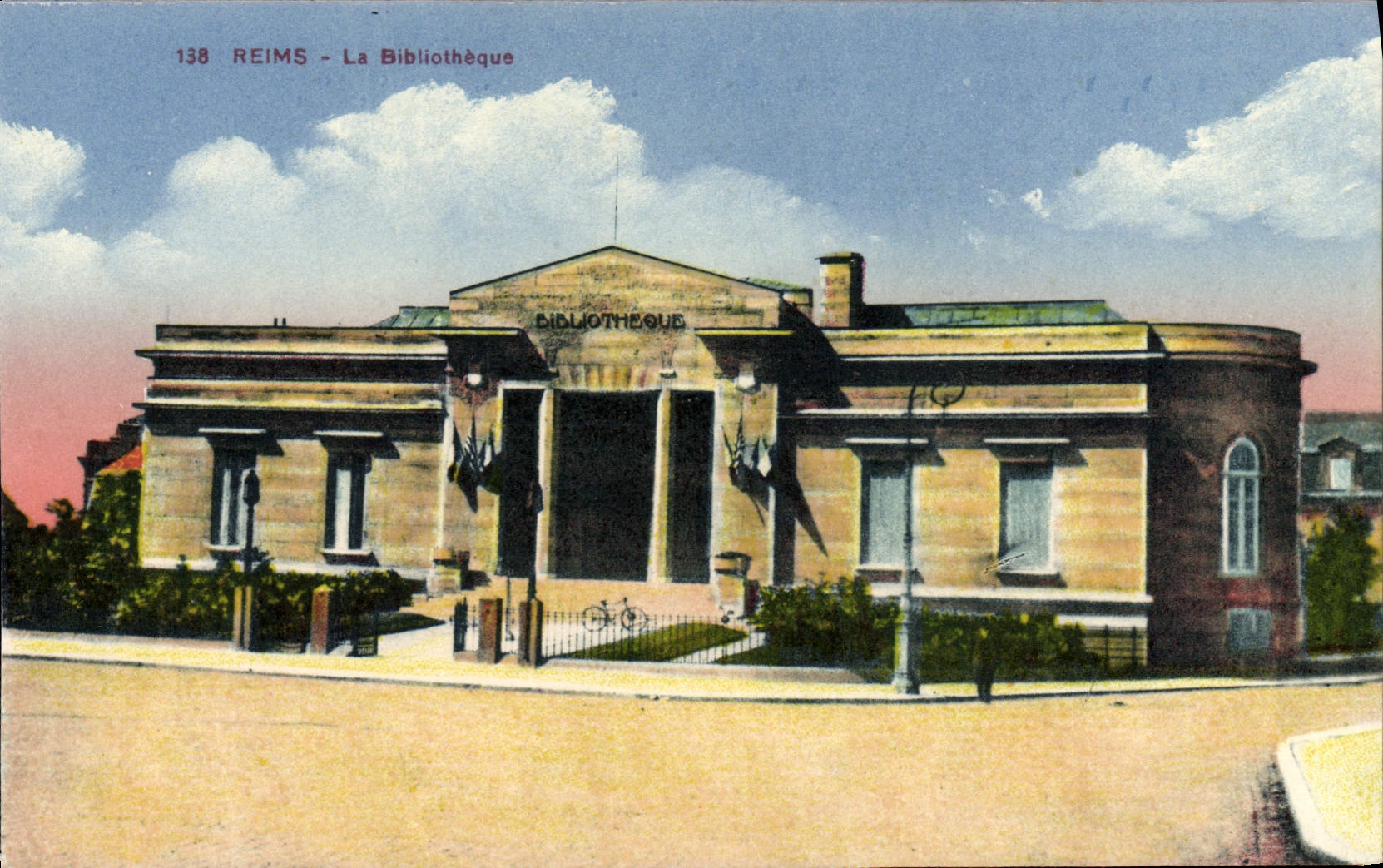 VINTAGE POSTCARD Rheims the Library