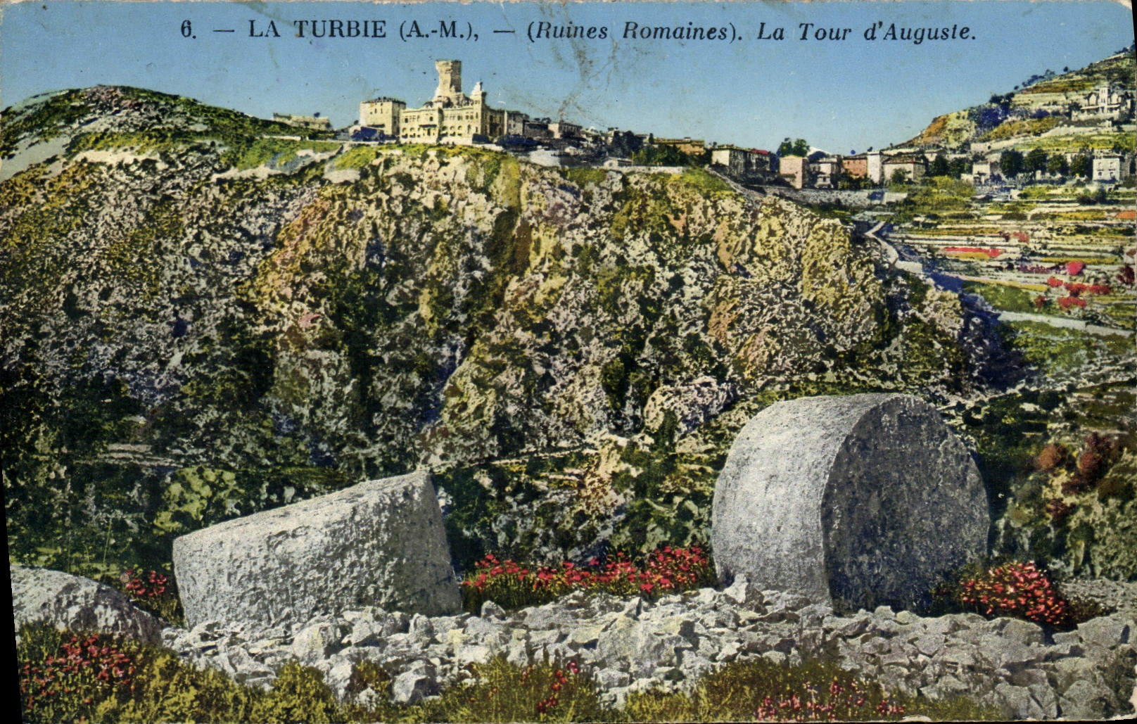 POSTAL de la VENDIMIA La Turbie la torre de las ruinas romanas de Auguste