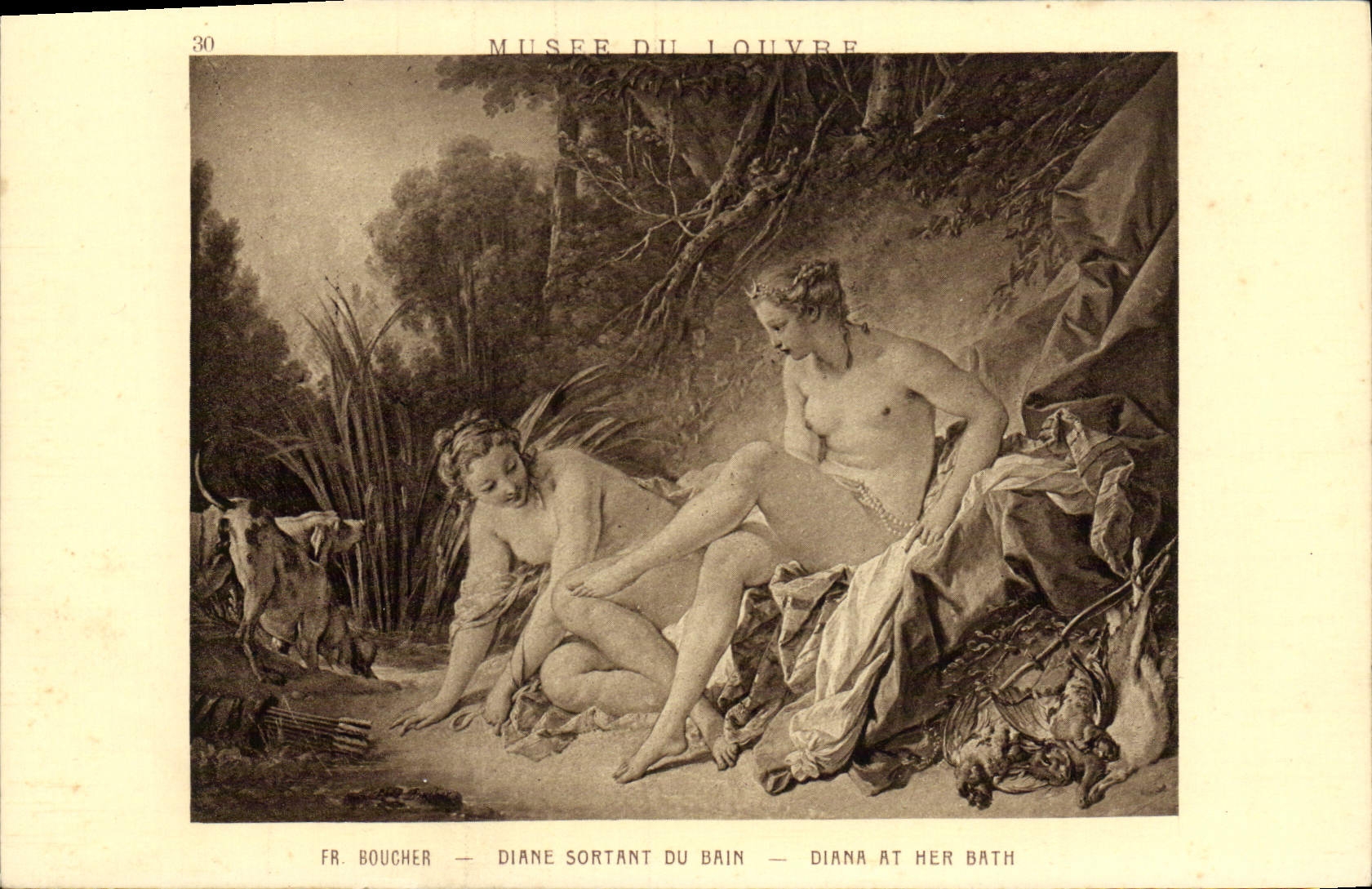 VINTAGE POSTCARD To stop Diane Leaving the Bath Paris Museum of Louvre