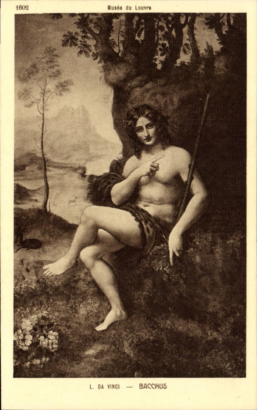 VINTAGE POSTCARD Vinci Bacchus Paris Museum of Louvre