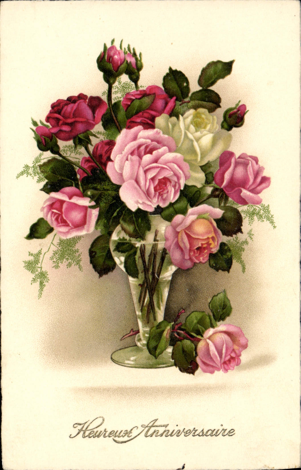 CPA Heureux Anniversaire Fleurs