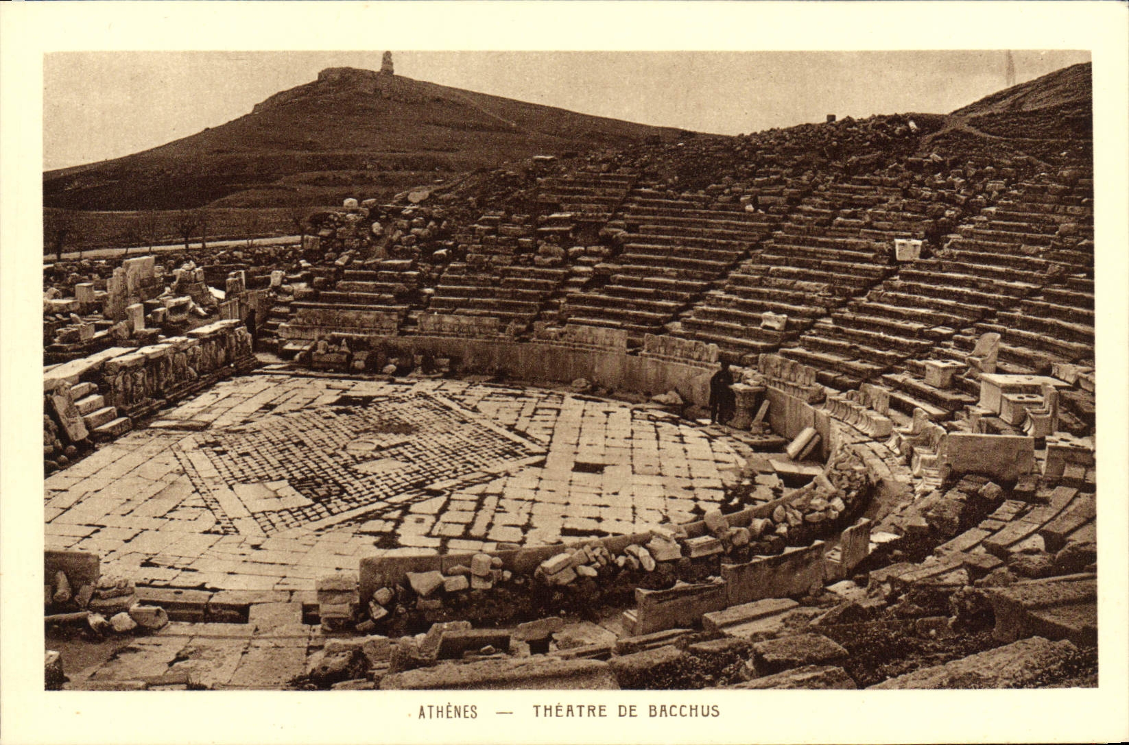 Teatro de Atenas de la POSTAL de la VENDIMIA del Bacchus