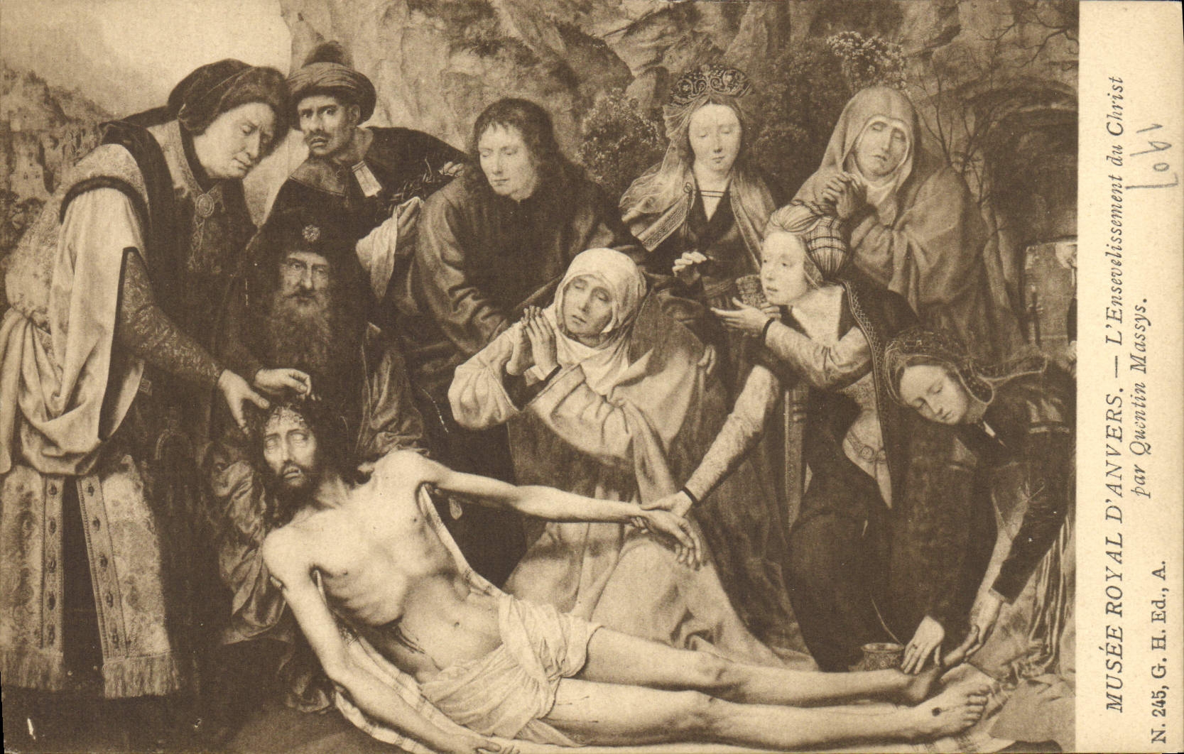 VINTAGE POSTCARD Royal Museum Of Antwerp Quentin Massys the burial of Christ