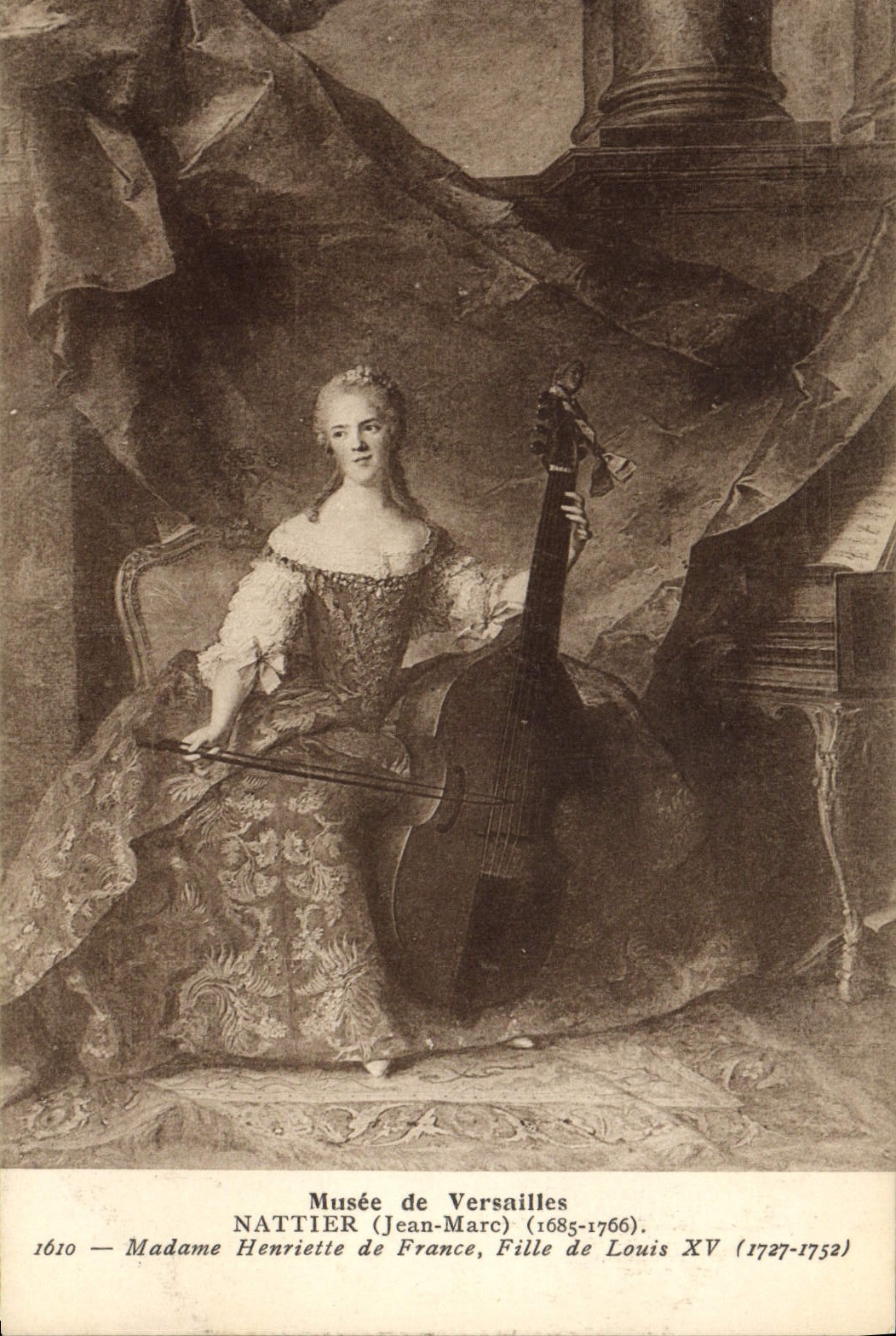VINTAGE POSTCARD Museum Of Versailles Nattier Mrs Henriette de France Girl of Louis XV Violoncello