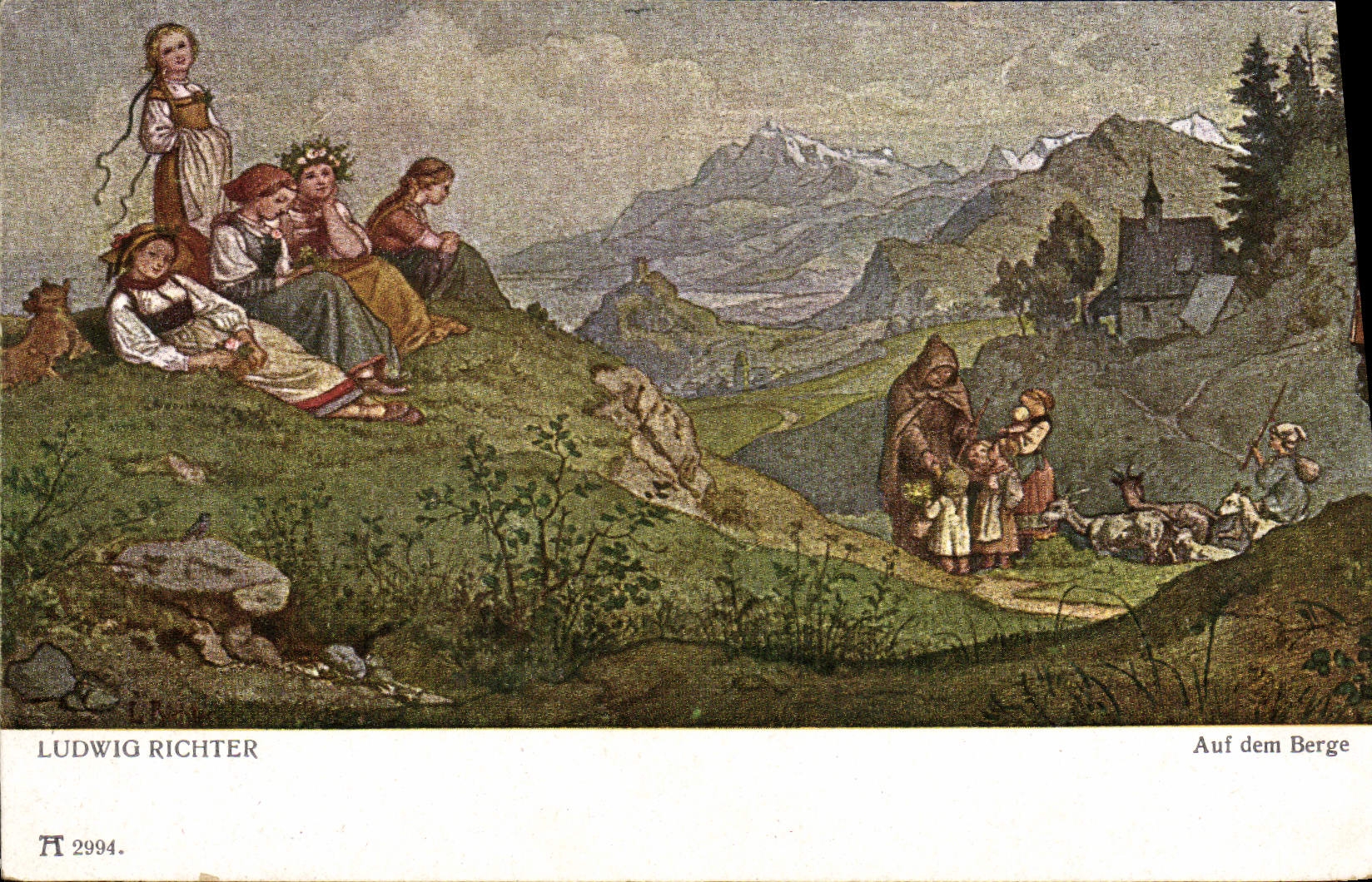 VINTAGE POSTCARD Ludwig Richter Auf dem Bank