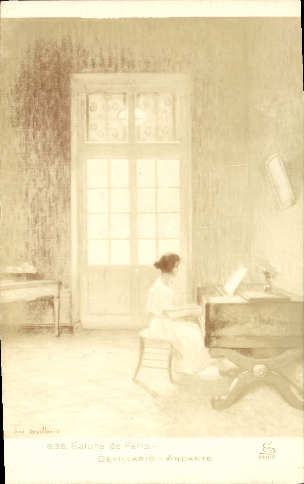 VINTAGE POSTCARD Living rooms of Paris Devillario Andante Piano