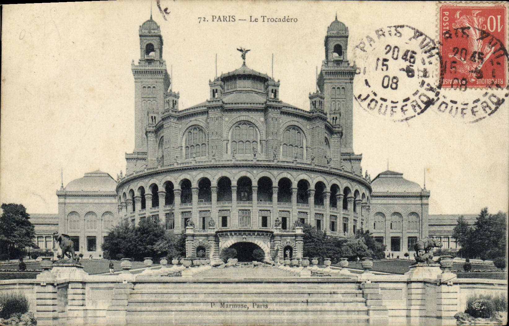 VINTAGE POSTCARD Paris Trocadero Elephant Rhinoceros