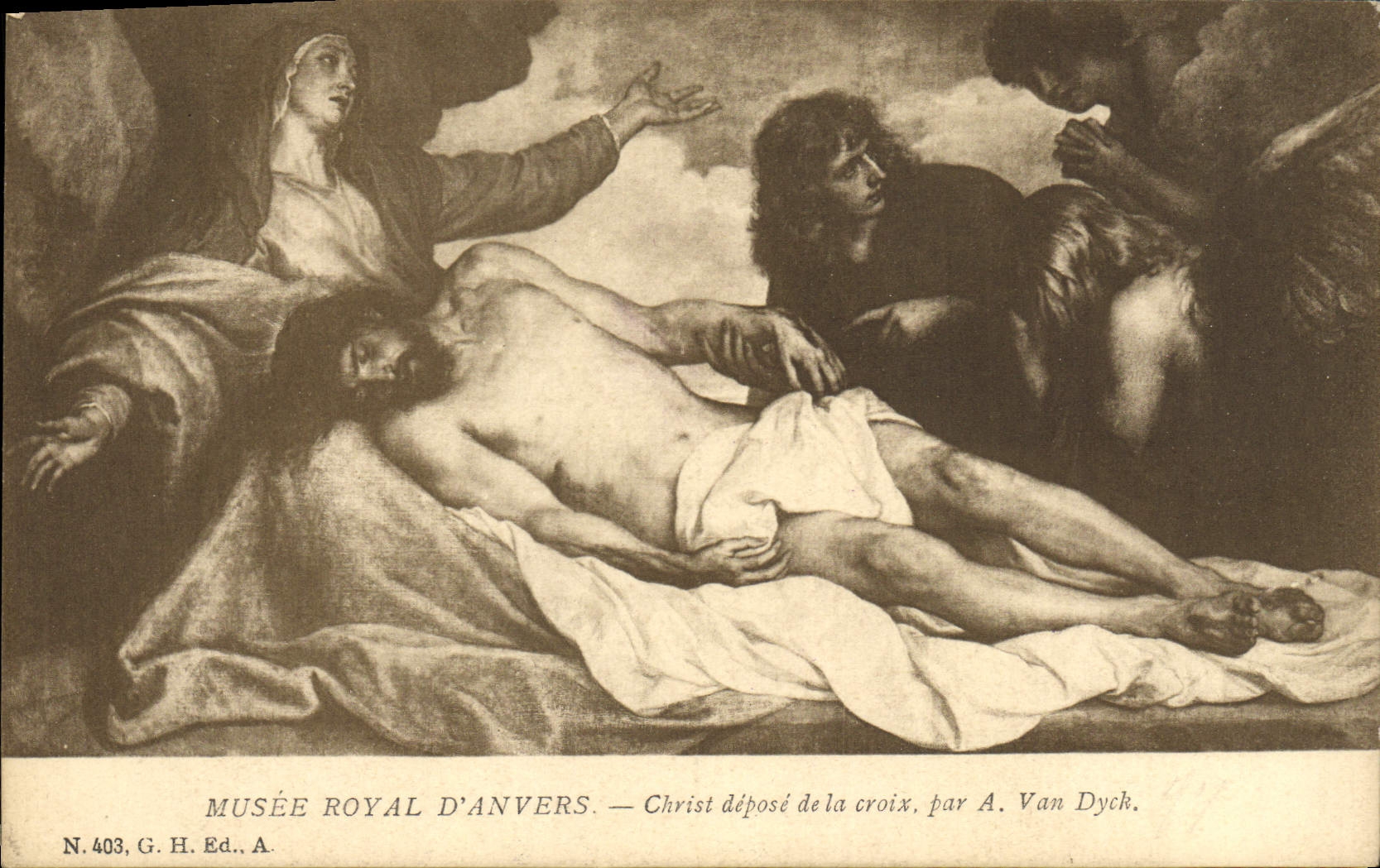 VINTAGE POSTCARD Royal Musee Of Antwerp Christ deposits cross Van Dyck