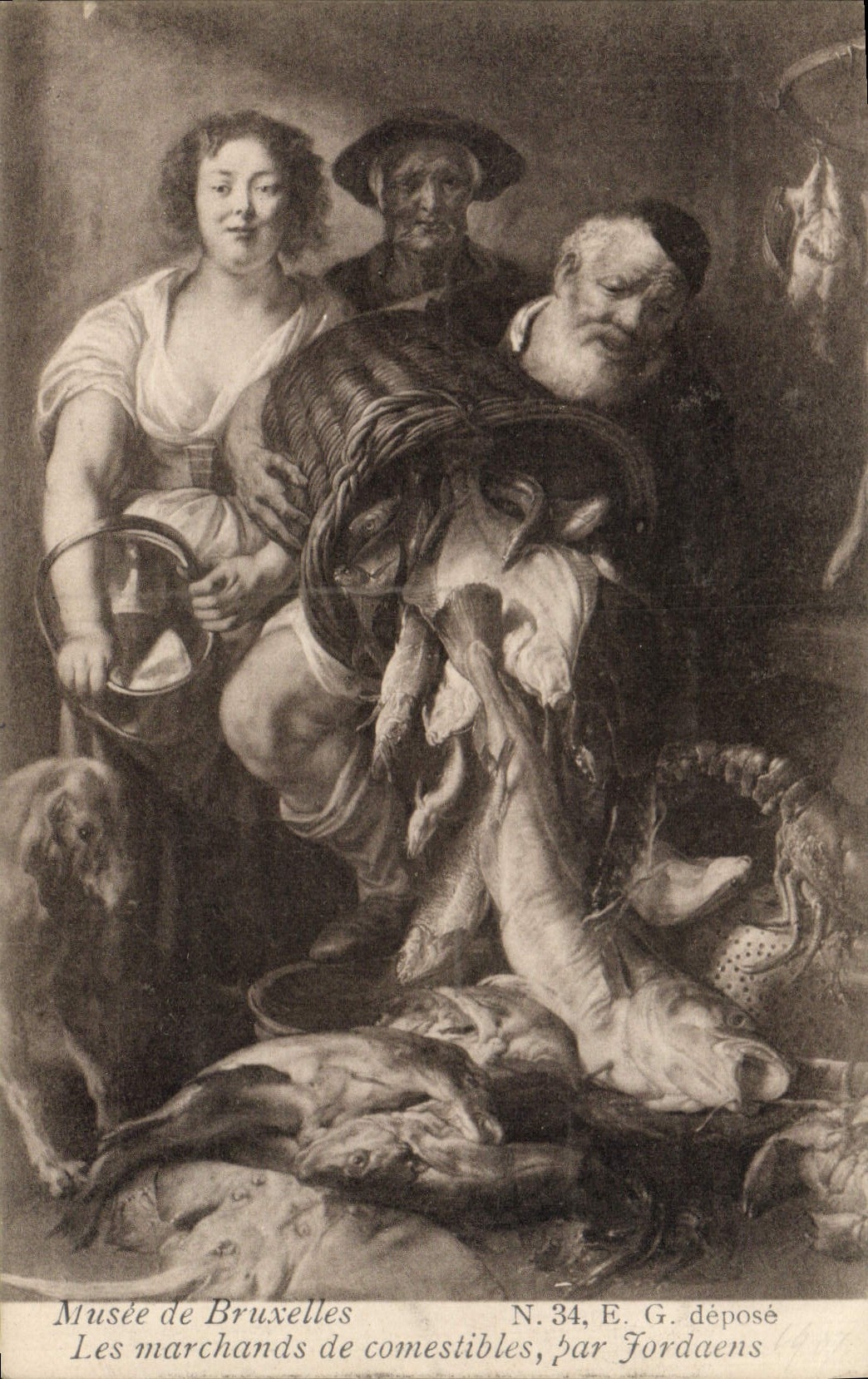 VINTAGE POSTCARD Museum Of Brussels merchants of comestbiles by Jordaens