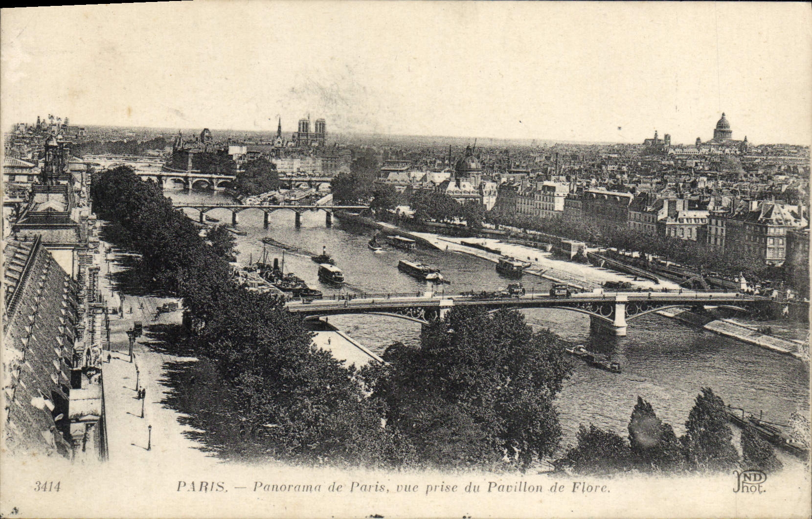 Panorama de París de la POSTAL de la VENDIMIA de París vista de la casa de la flora