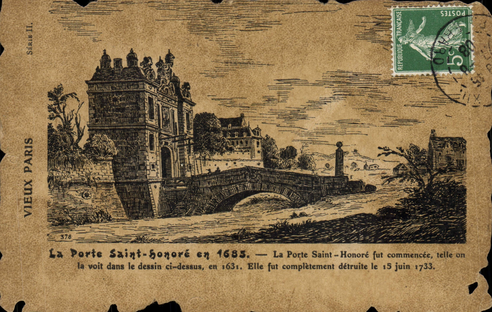 VINTAGE POSTCARD Paris the Gate Holy Honors in 1685