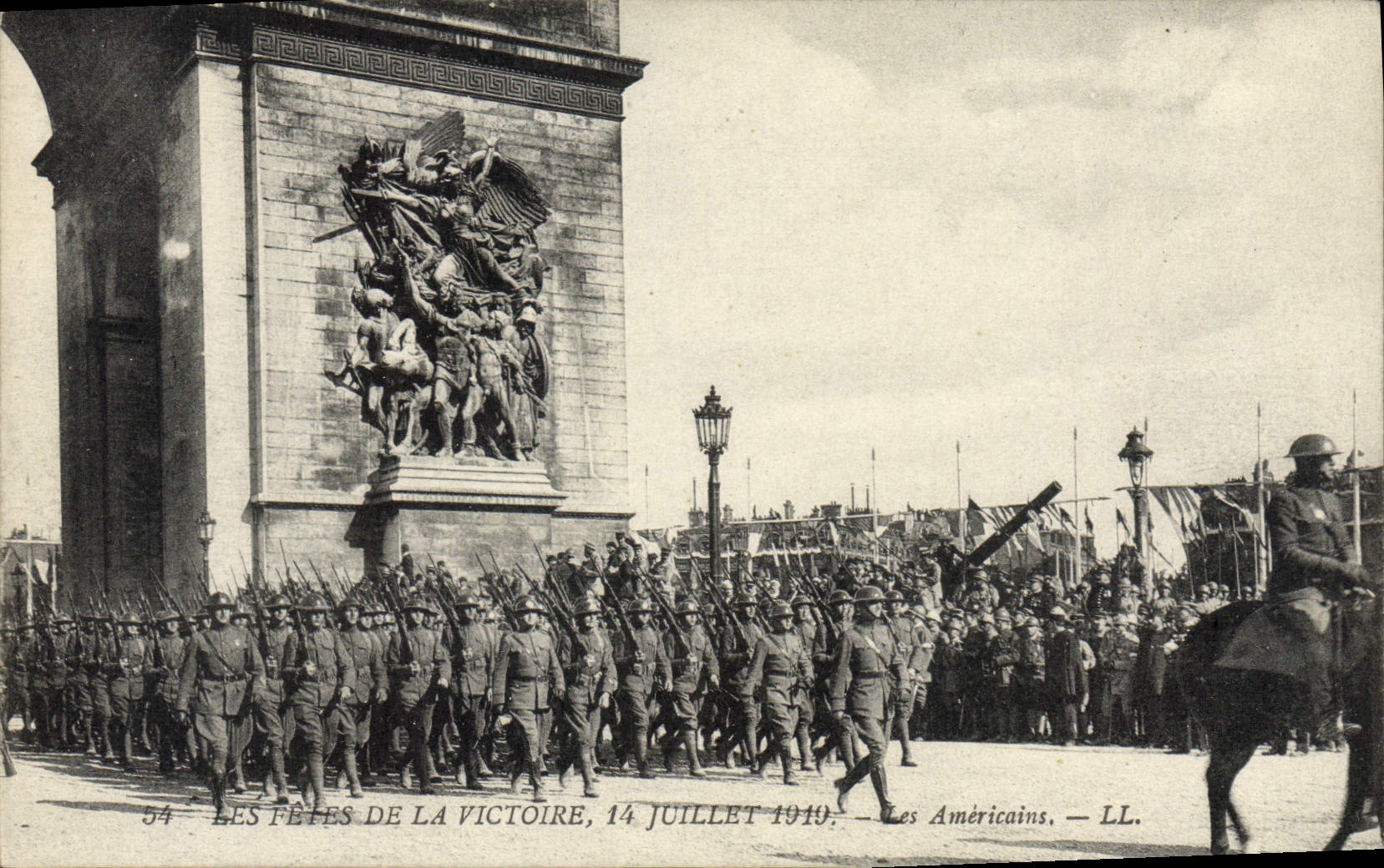 Festivales de París de la POSTAL de la VENDIMIA Victoire de los americanos del 14 de julio de 1919